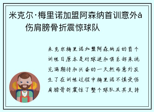 米克尔·梅里诺加盟阿森纳首训意外受伤肩膀骨折震惊球队 米克尔·梅里诺加盟阿森纳首训意外受伤肩膀骨折震惊球队